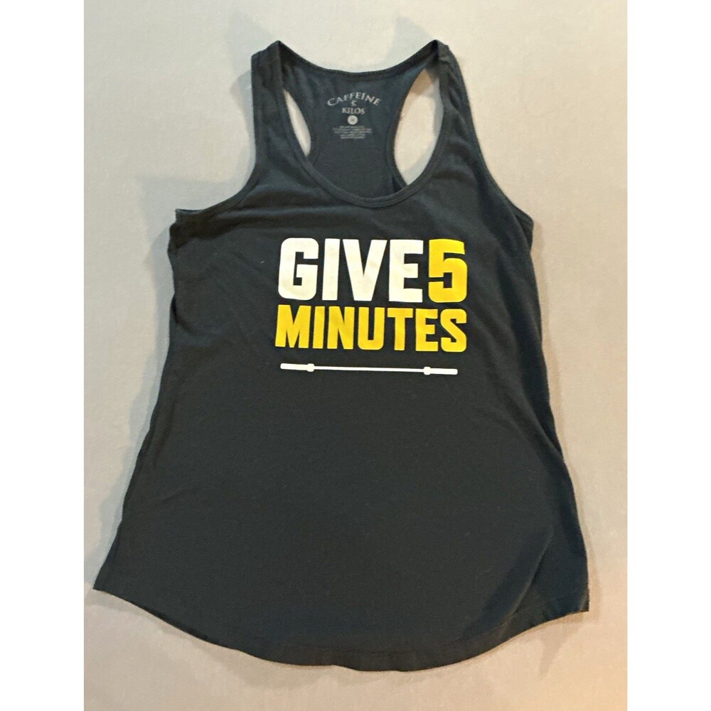 Caffeine and Kilos Women’s Black Racerback Tank M “Give 5 Minutes” Graphic Tee